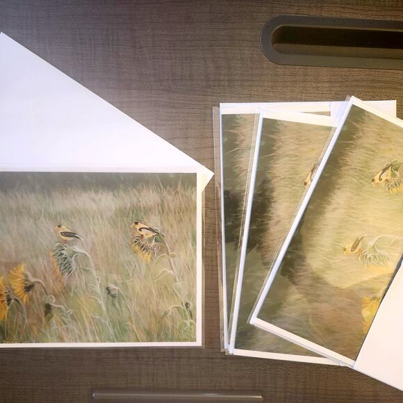 Sunflowers & Goldfinches 5"x7" Greeting Cards Set of 4 Acid Free Art Print - Picture 5 of 6